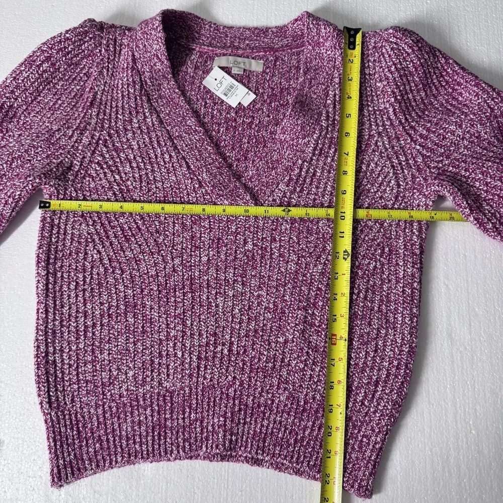 NWT Loft Womens Purple Marled V-Neck Puff Sleeve‎ Knit Sweater Size M 35526223